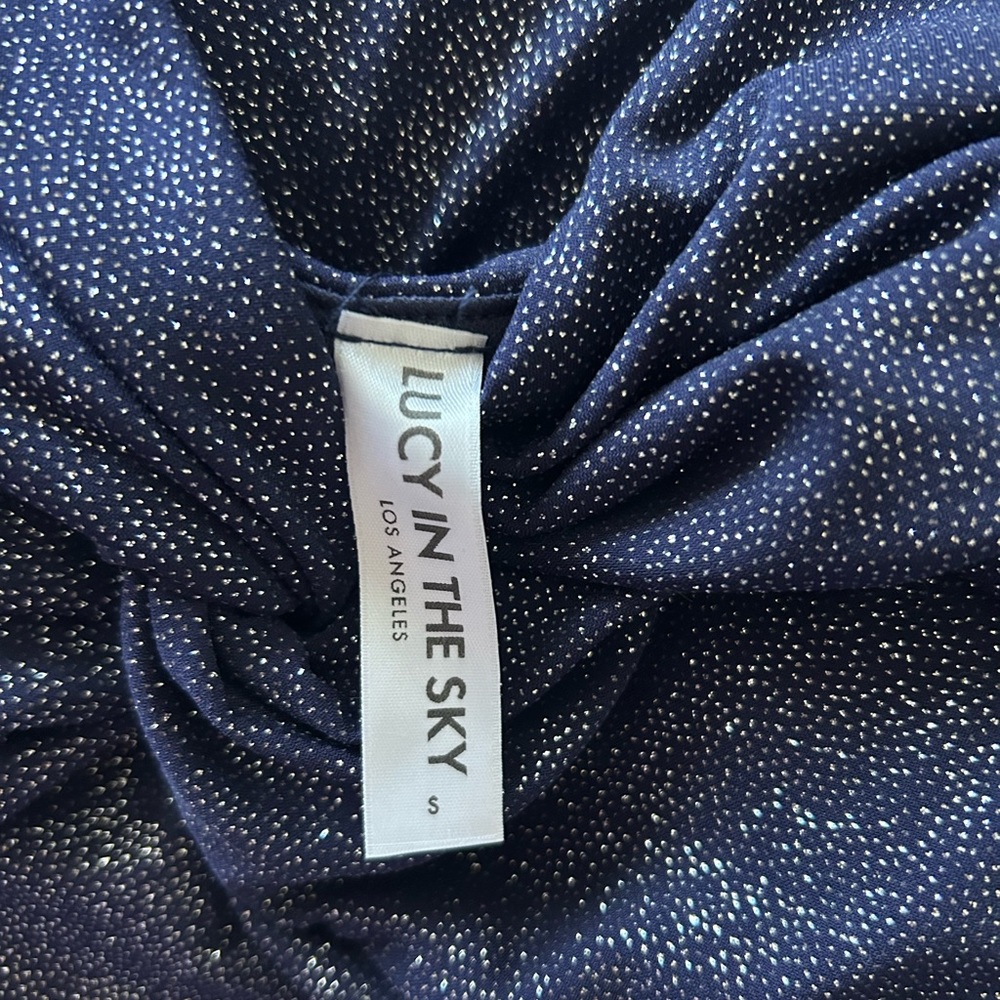 Lucy in the Sky Talia Glitter Front Twist Dress Navy Homecoming Cocktail ruched
